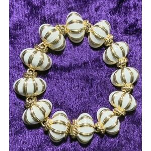 Vtg JOAN RIVERS Bracelet White Enamel Gold Tone Links Signed Costume Jewelry